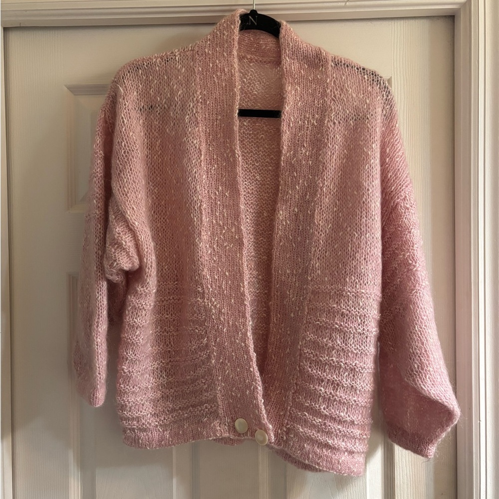 Vintage Pink Open-Front Knit Cardigan